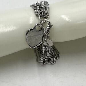 Stately Stainless Steel Heart Shaped Charm Multi-row Multi Chain Bracelet‎ NWOT